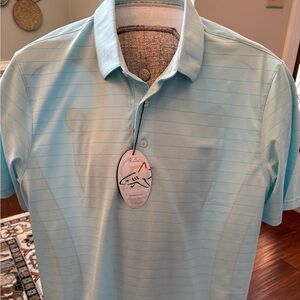 Greg Norman Light Blue Striped Golf Polo